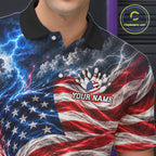 US Flag Bowling Polo 1/4-Zip Shirt Custom Patriot Lightning Bowling Tournament Jersey