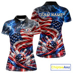 US Flag Bowling Polo 1/4-Zip Shirt Custom Patriot Lightning Bowling Tournament Jersey