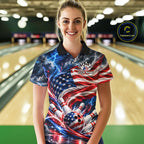 US Flag Bowling Polo 1/4-Zip Shirt Custom Patriot Lightning Bowling Tournament Jersey