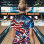 US Flag Bowling Polo 1/4-Zip Shirt Custom Patriot Lightning Bowling Tournament Jersey