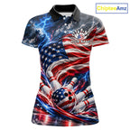 US Flag Bowling Polo 1/4-Zip Shirt Custom Patriot Lightning Bowling Tournament Jersey