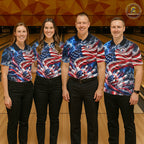 US Flag Bowling Polo 1/4-Zip Shirt Custom Patriot Lightning Bowling Tournament Jersey
