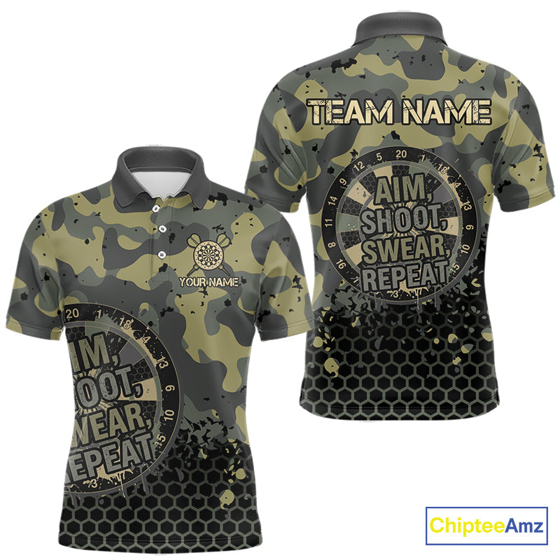 Custom Dart Shirt Green Camo Aim Shoot Swear Repeat Jersey Personalized Darts Player Gift
