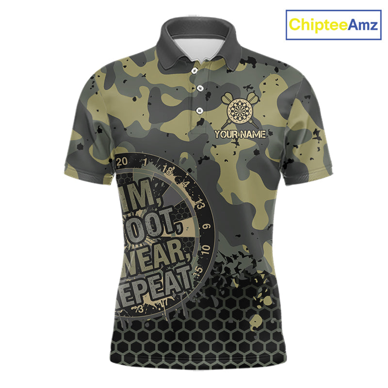 Custom Dart Shirt Green Camo Aim Shoot Swear Repeat Jersey Personalized Darts Player Gift