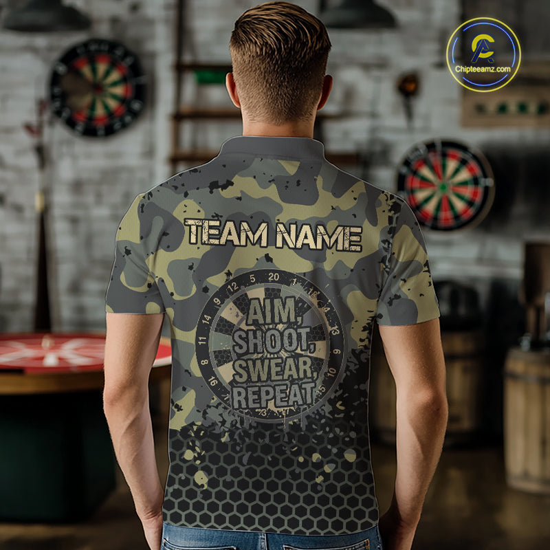 Custom Dart Shirt Green Camo Aim Shoot Swear Repeat Jersey Personalized Darts Player Gift