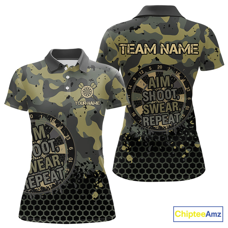 Custom Dart Shirt Green Camo Aim Shoot Swear Repeat Jersey Personalized Darts Player Gift