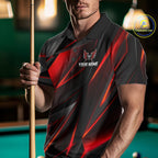 Custom Wings Cue 8 Ball Skull Pool Billiard Shirt Red Geometric Billiard Tournament Shirt