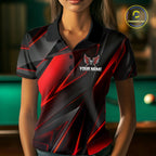 Custom Wings Cue 8 Ball Skull Pool Billiard Shirt Red Geometric Billiard Tournament Shirt