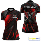 Custom Wings Cue 8 Ball Skull Pool Billiard Shirt Red Geometric Billiard Tournament Shirt
