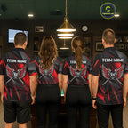Custom Wings Cue 8 Ball Skull Pool Billiard Shirt Red Geometric Billiard Tournament Shirt