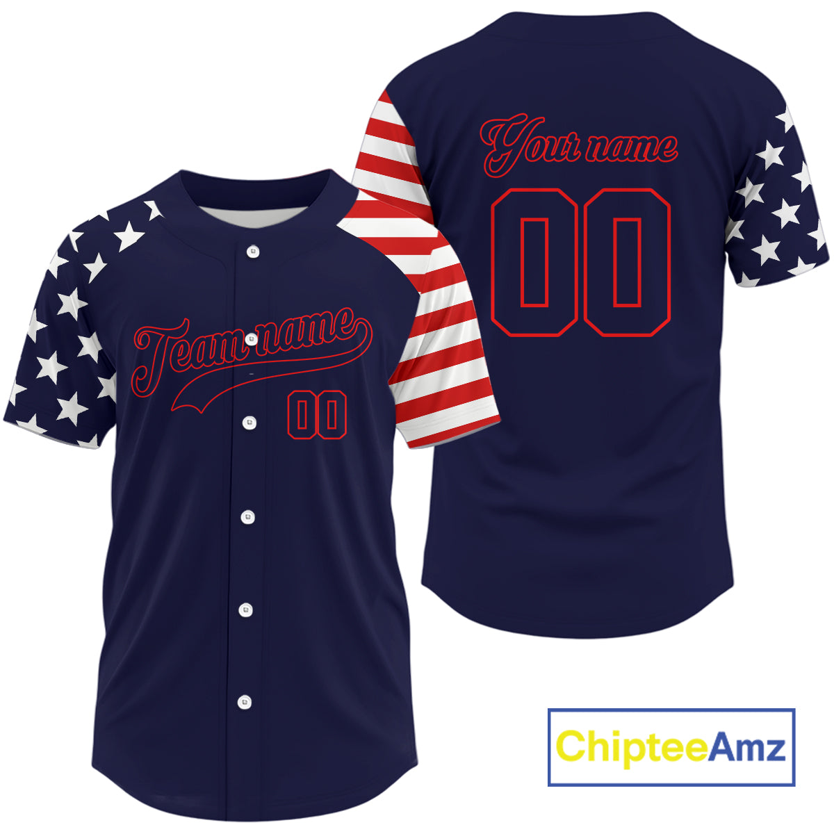 Custom Red And Blue Baseball Shirt Personalized Patriotic Baseball Jersey