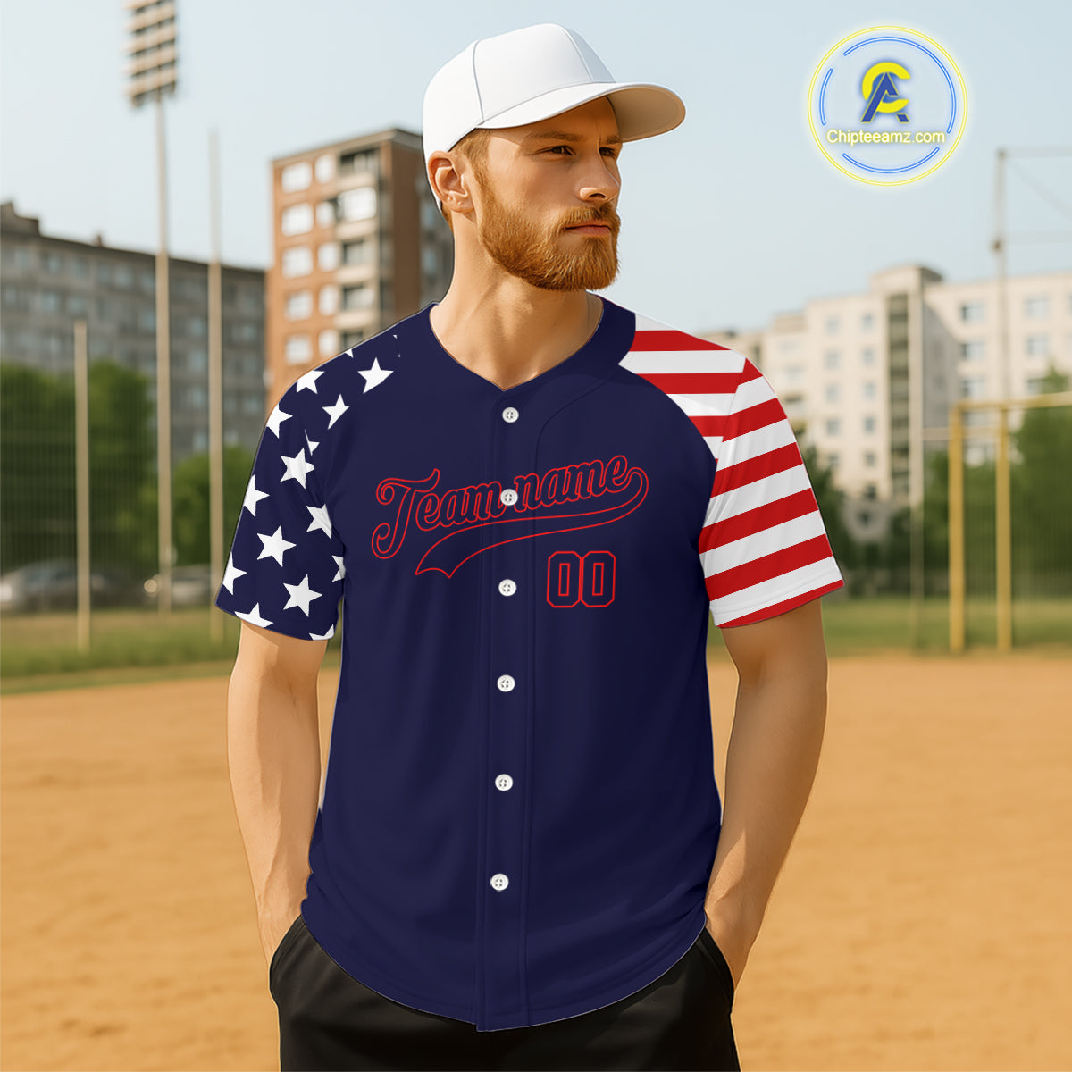 Custom Red And Blue Baseball Shirt Personalized Patriotic Baseball Jersey