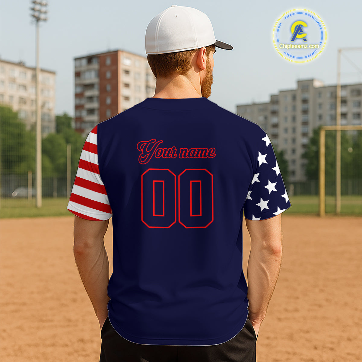Custom Red And Blue Baseball Shirt Personalized Patriotic Baseball Jersey