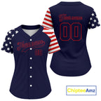 Custom Red And Blue Baseball Shirt Personalized Patriotic Baseball Jersey