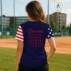 Custom Red And Blue Baseball Shirt Personalized Patriotic Baseball Jersey