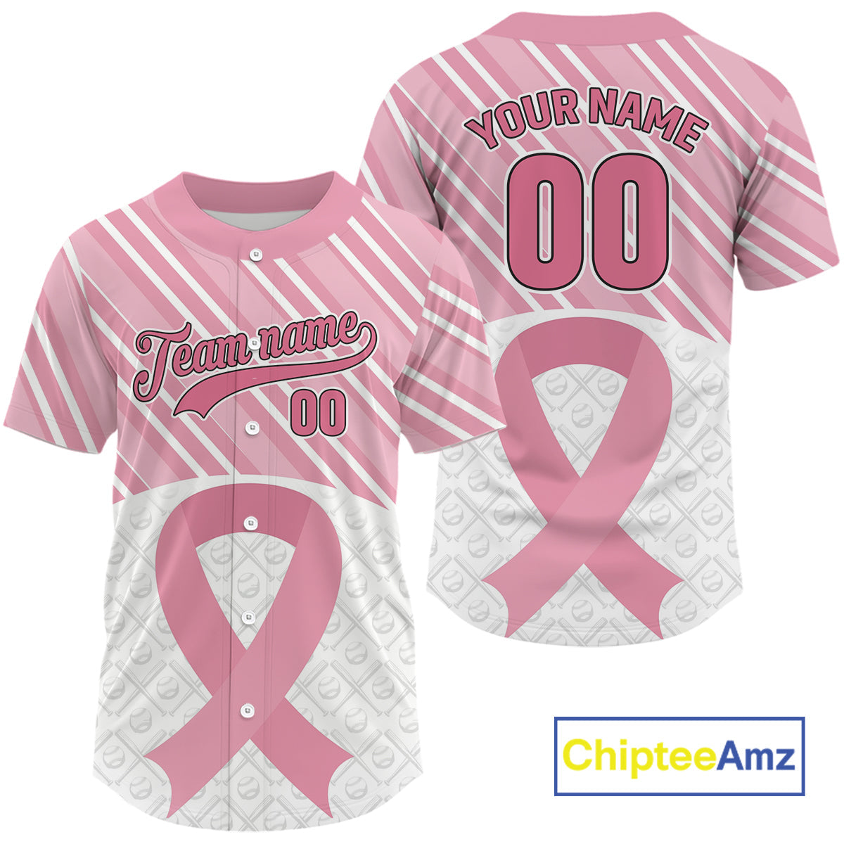 Custom White-Pink Ribbon Baseball Jerseys Breast Cancer Awareness Baseball Shirt