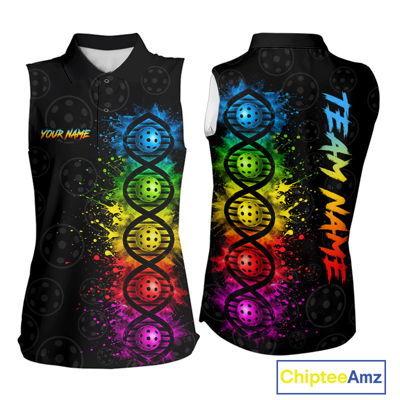 Colorful Splatter Sleeveless Polo Pickleball Shirt Is In My Dna Custom Pickleball Tournament Team Uniform