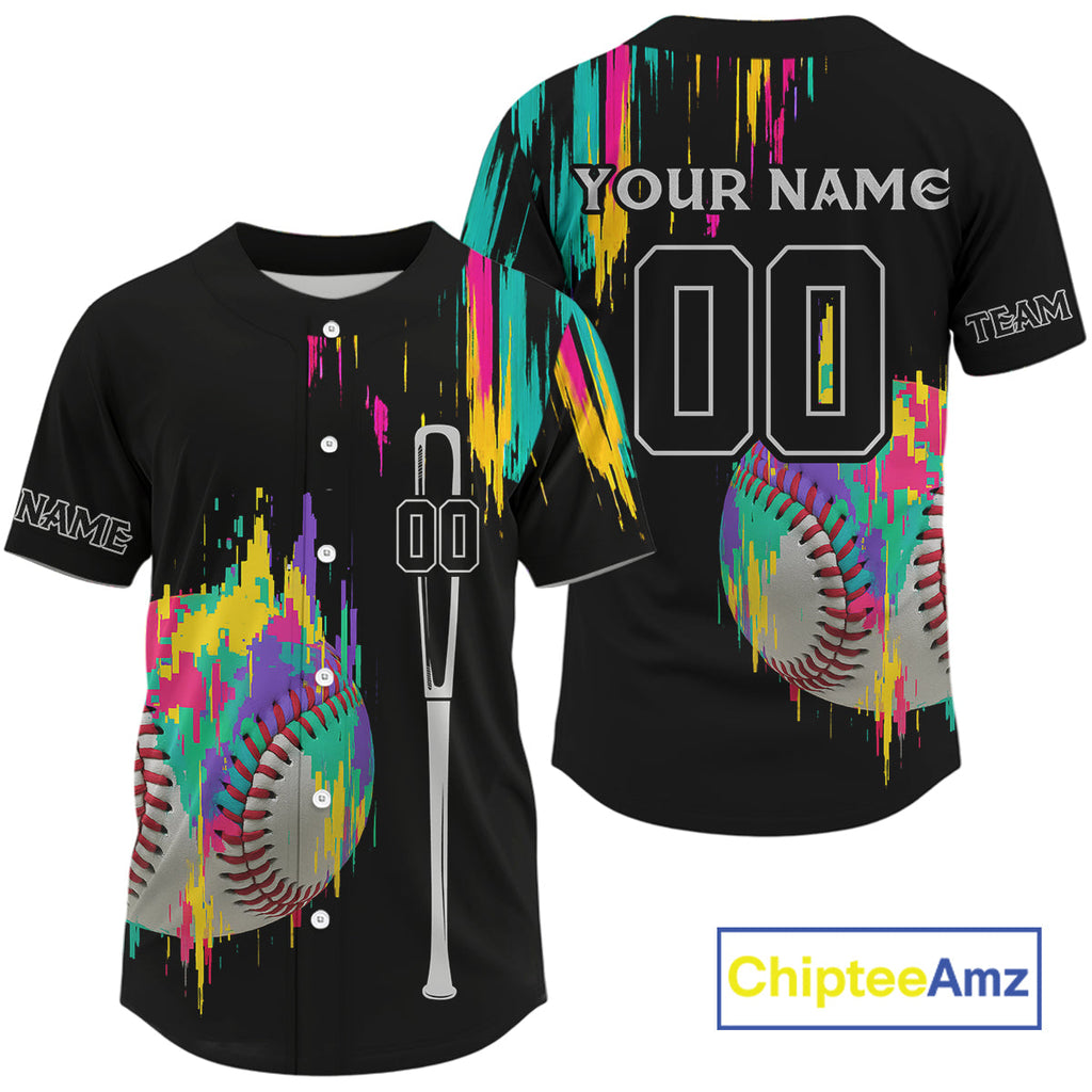 Custom 's Baseball Jersey Colorful Grunge Baseball Shirt, Baseball Jerseys