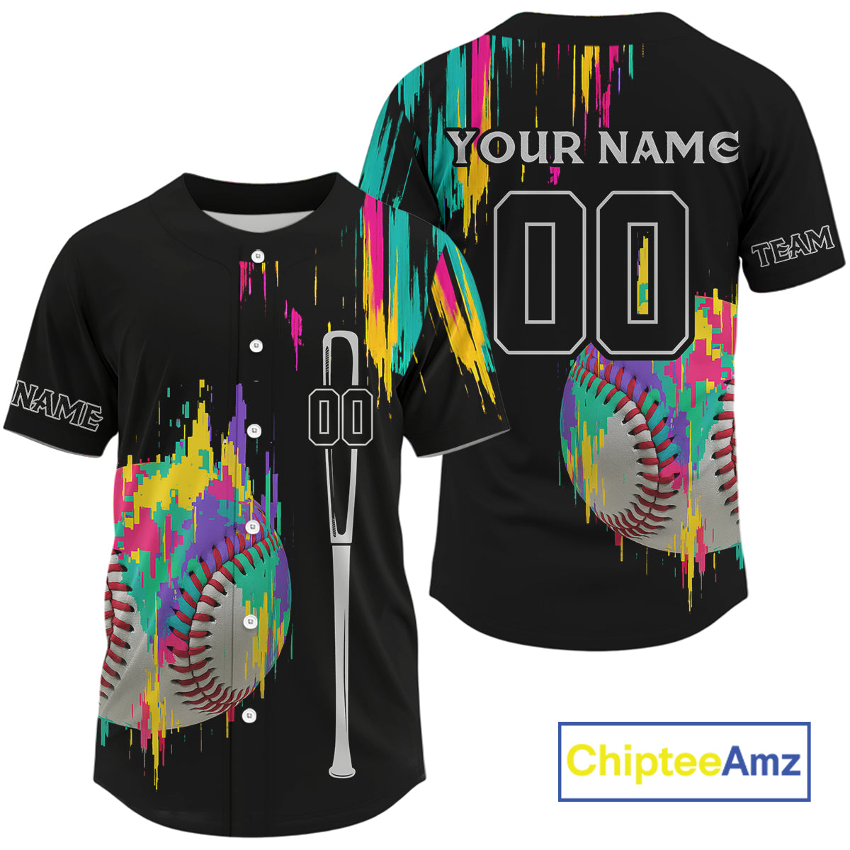 Custom 's Baseball Jersey Colorful Grunge Baseball Shirt, Baseball Jerseys