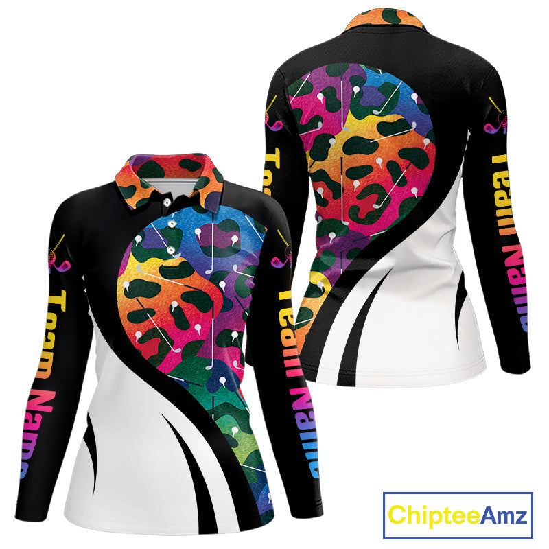 Colorful Rainbow Leopard Golf Polo Shirts Custom Team Golf Shirt Gift For Golf Lovers