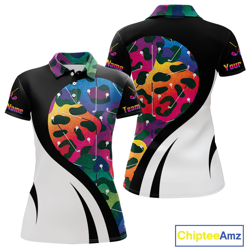 Colorful Rainbow Leopard Golf Polo Shirts Custom Team Golf Shirt Gift For Golf Lovers