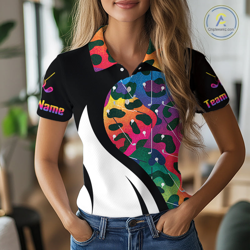 Colorful Rainbow Leopard Golf Polo Shirts Custom Team Golf Shirt Gift For Golf Lovers