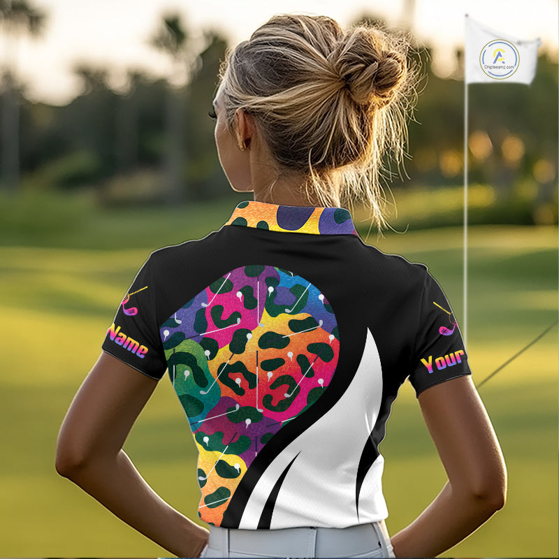 Colorful Rainbow Leopard Golf Polo Shirts Custom Team Golf Shirt Gift For Golf Lovers