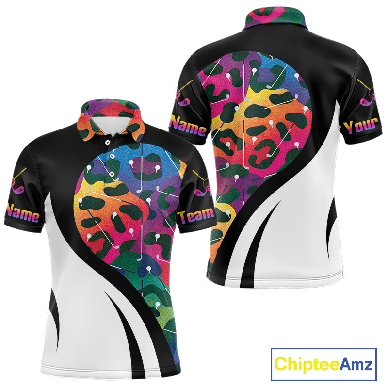 Colorful Rainbow Leopard Golf Polo Shirts Custom Team Golf Shirt Gift For Golf Lovers