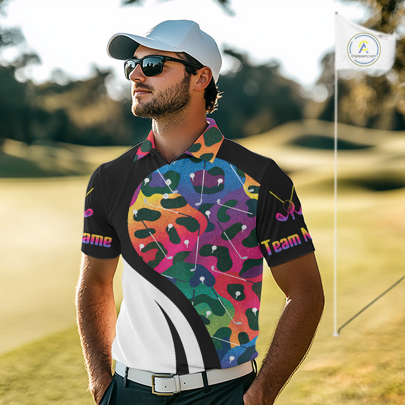 Colorful Rainbow Leopard Golf Polo Shirts Custom Team Golf Shirt Gift For Golf Lovers