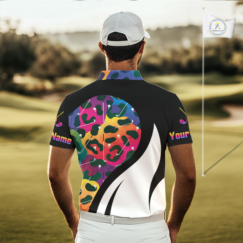 Colorful Rainbow Leopard Golf Polo Shirts Custom Team Golf Shirt Gift For Golf Lovers