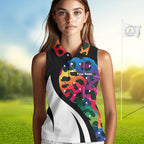 Colorful Rainbow Leopard Golf Sleeveless Polo Shirts Custom Team Golf Shirt Gift For Golf Lovers