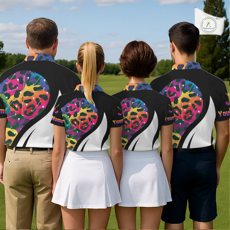 Colorful Rainbow Leopard Golf Polo Shirts Custom Team Golf Shirt Gift For Golf Lovers