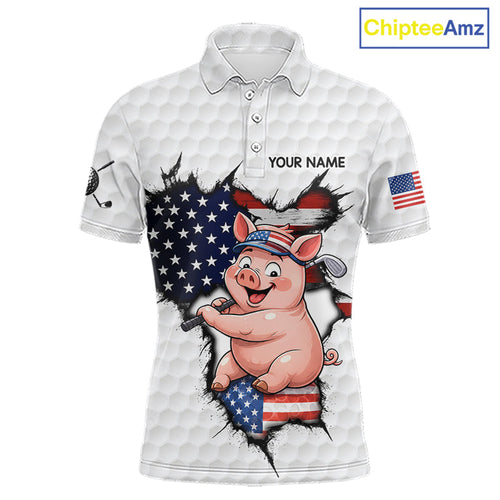 Personalized Funny Pig Golf White Patriot Golf Polo Shirts Custom US Flag Golf Gifts