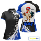 Funny Rooster Golfer Golf Polo Shirts Custom Blue Splatter Golf Team Outfits Golf Gift