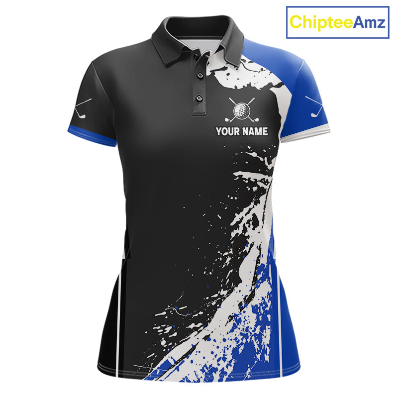 Funny Rooster Golfer Golf Polo Shirts Custom Blue Splatter Golf Team Outfits Golf Gift