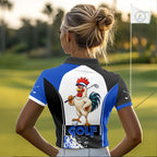 Funny Rooster Golfer Golf Polo Shirts Custom Blue Splatter Golf Team Outfits Golf Gift