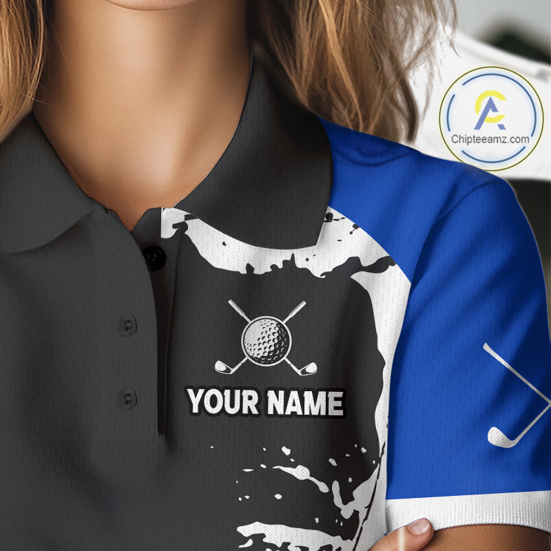 Funny Rooster Golfer Golf Polo Shirts Custom Blue Splatter Golf Team Outfits Golf Gift