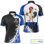 Funny Rooster Golfer Golf Polo Shirts Custom Blue Splatter Golf Team Outfits Golf Gift