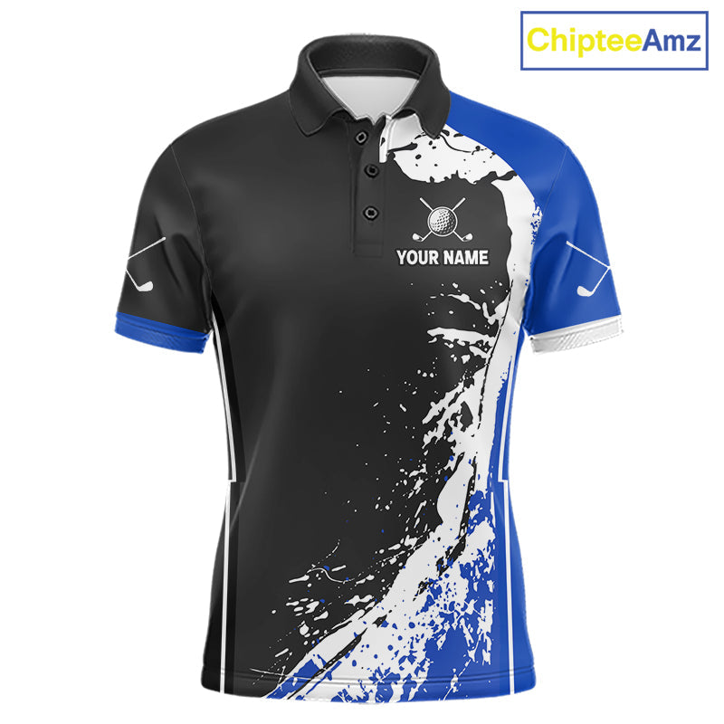 Funny Rooster Golfer Golf Polo Shirts Custom Blue Splatter Golf Team Outfits Golf Gift