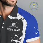 Funny Rooster Golfer Golf Polo Shirts Custom Blue Splatter Golf Team Outfits Golf Gift