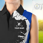 Funny Rooster Golfer Golf Sleeveless Polo Shirts Custom Blue Splatter Golf Team Outfits Golf Gift