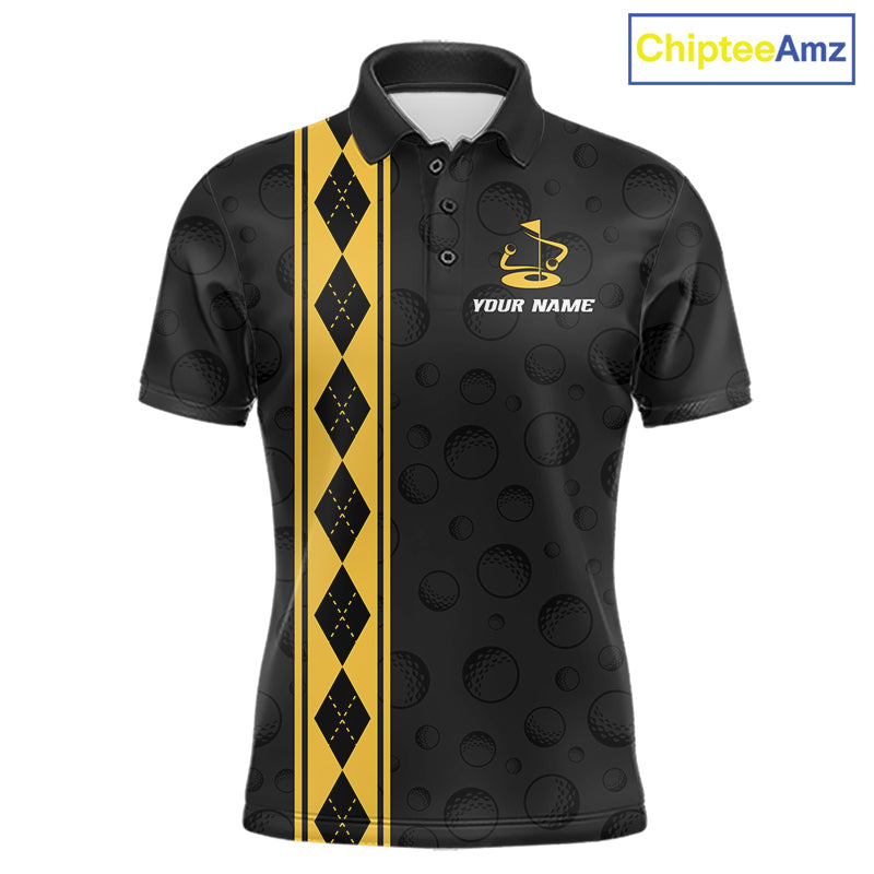Yellow Argyle Golf Polo Shirt Custom Name Golf Shirt Golf Ball Argyle Golf Team Shirts