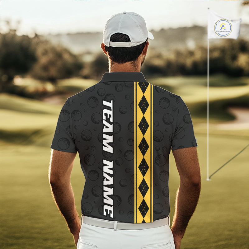 Yellow Argyle Golf Polo Shirt Custom Name Golf Shirt Golf Ball Argyle Golf Team Shirts