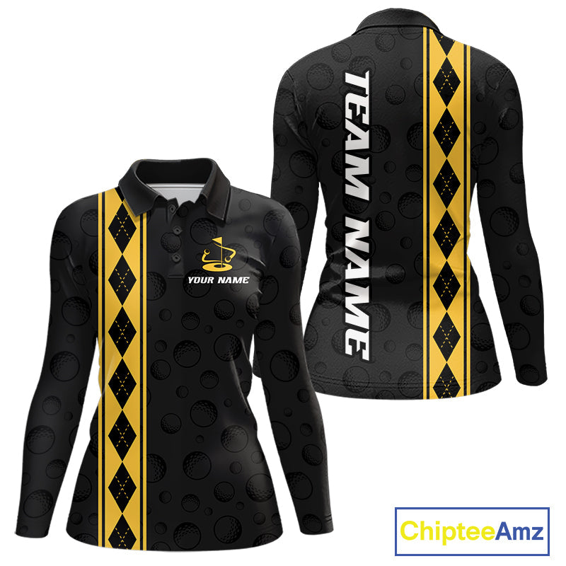 Yellow Argyle Golf Polo Shirt Custom Name Golf Shirt Golf Ball Argyle Golf Team Shirts