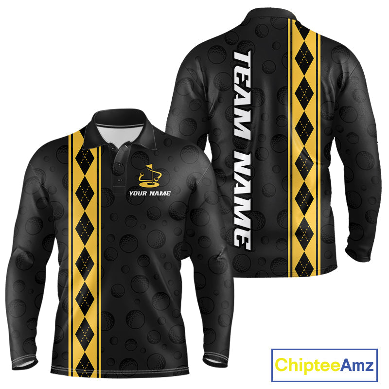 Yellow Argyle Golf Polo Shirt Custom Name Golf Shirt Golf Ball Argyle Golf Team Shirts