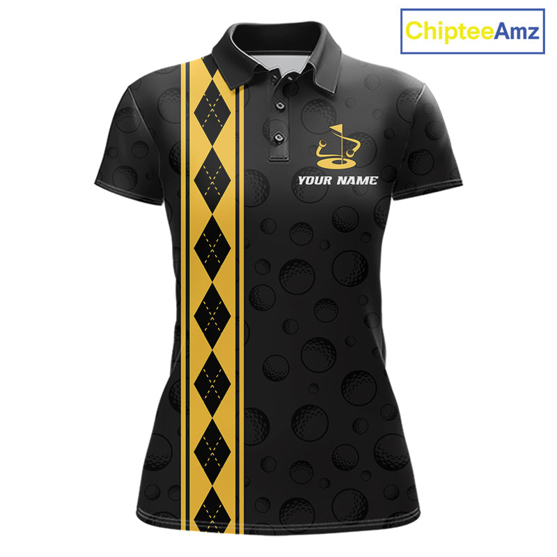 Yellow Argyle Golf Polo Shirt Custom Name Golf Shirt Golf Ball Argyle Golf Team Shirts