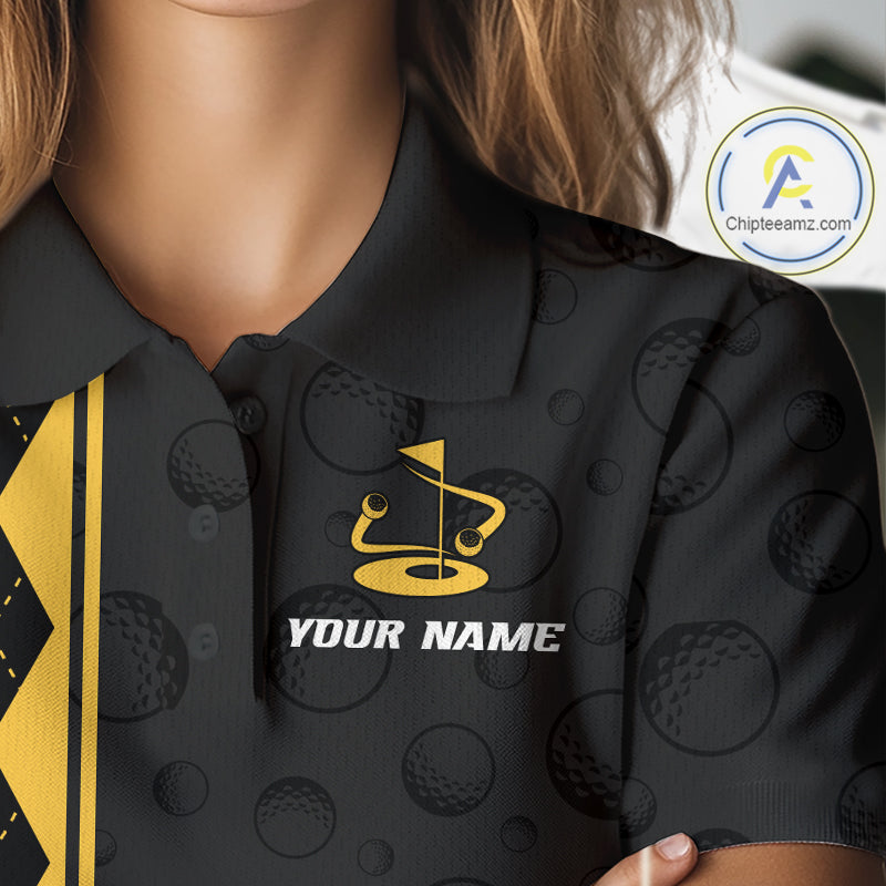 Yellow Argyle Golf Polo Shirt Custom Name Golf Shirt Golf Ball Argyle Golf Team Shirts