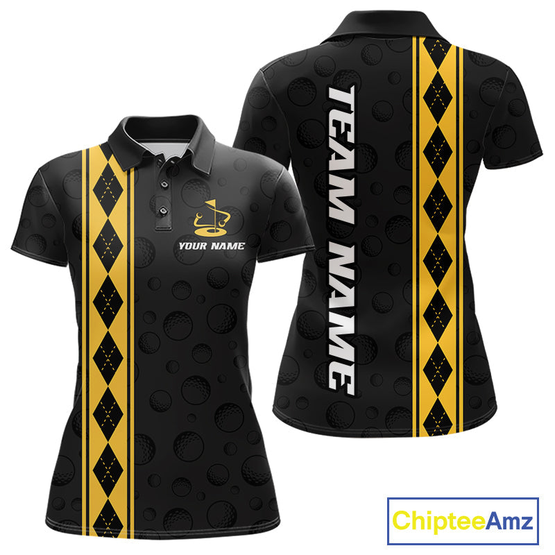 Yellow Argyle Golf Polo Shirt Custom Name Golf Shirt Golf Ball Argyle Golf Team Shirts