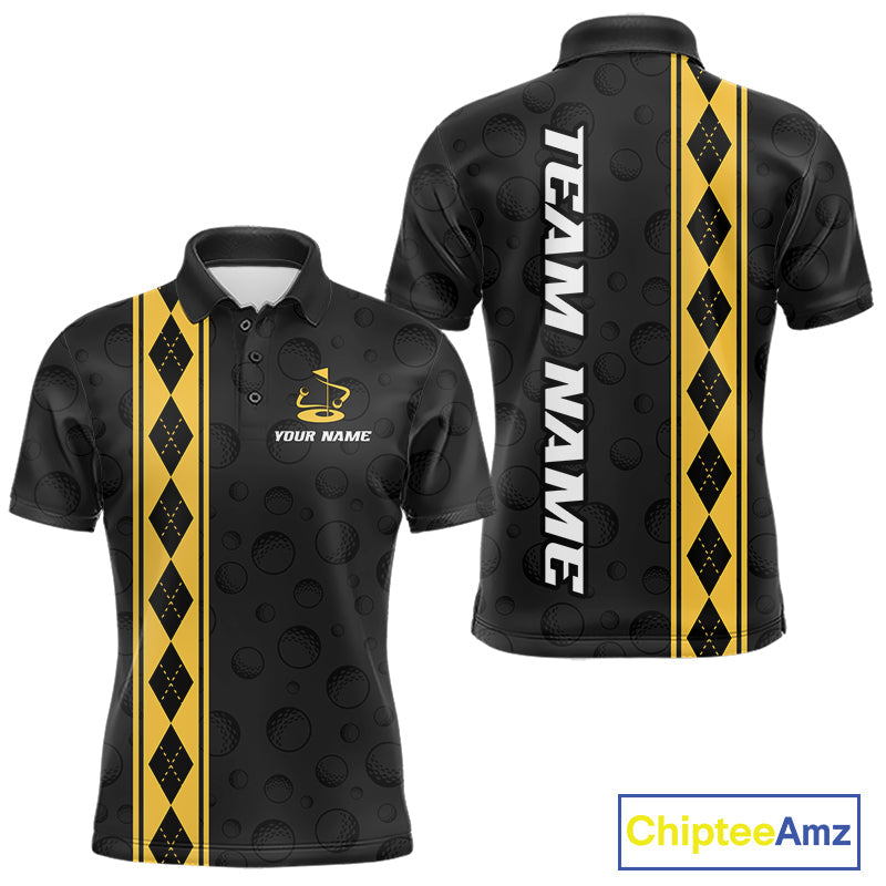 Yellow Argyle Golf Polo Shirt Custom Name Golf Shirt Golf Ball Argyle Golf Team Shirts