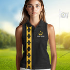 Yellow Argyle Golf Sleeveless Polo Shirt Custom Name Golf Shirt Golf Ball Argyle Golf Team Shirts